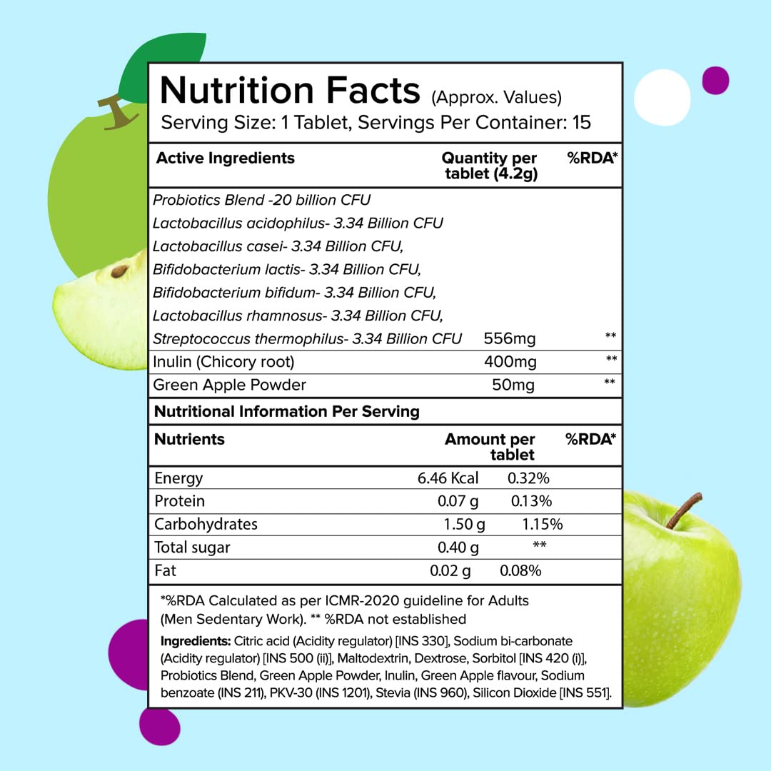 Plix Happy Tummy Pre+Probiotic Effervescent Tablets - Green Apple, 15 Tablets x 2 Pack - Image 3