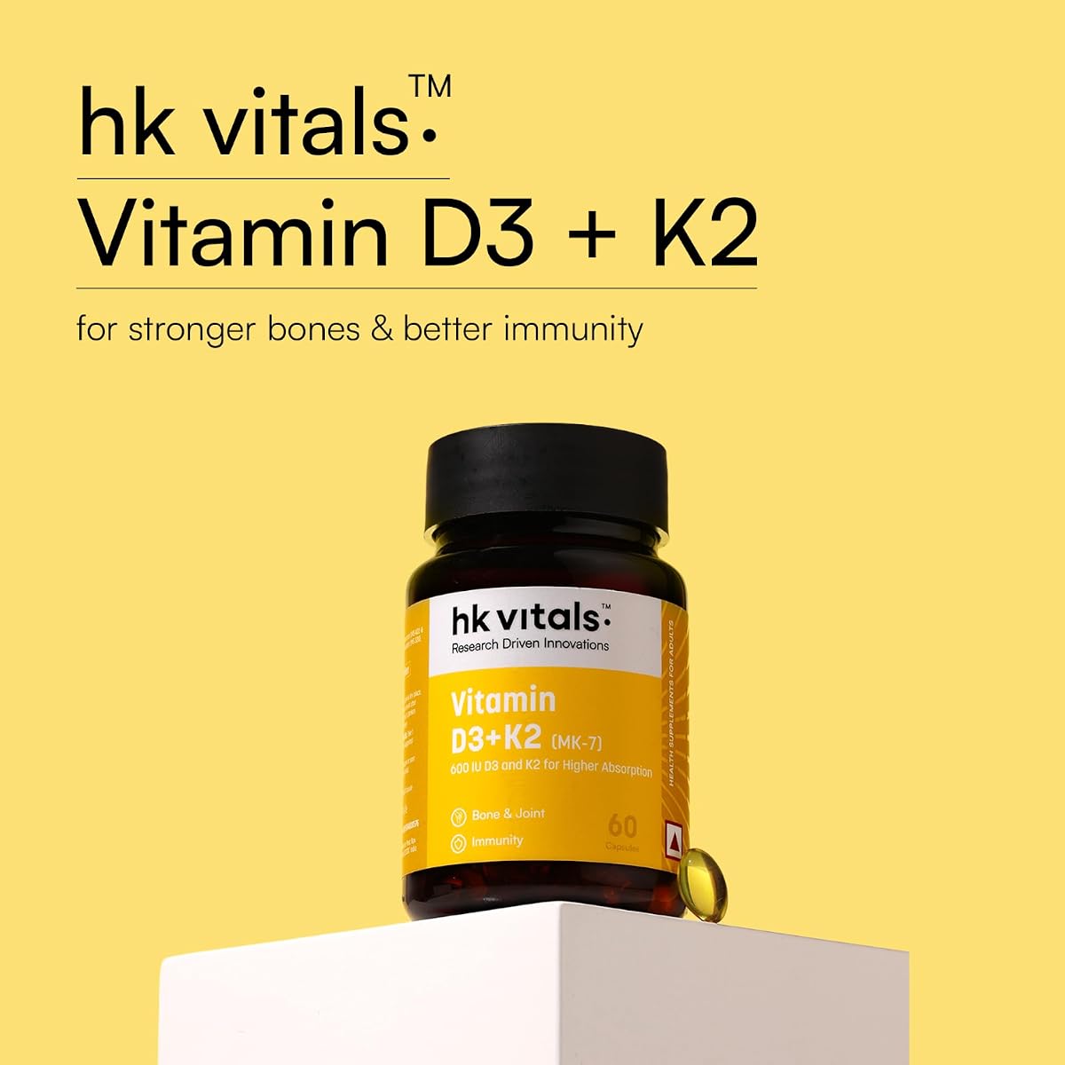 HK Vitals Vitamin D3 600 IU Capsules with Sunflower Oil - 60 Count - Image 3