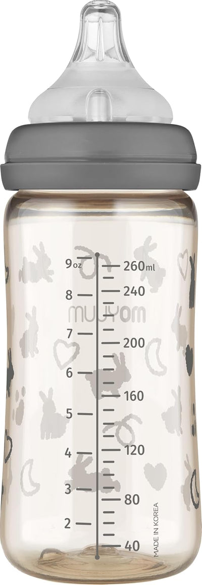 Moyuum PPSU All-in-One Feeding Baby Bottle with Nipple, Anti Colic, BPA Free, 270ml, Cat Edition Grey - Image 2