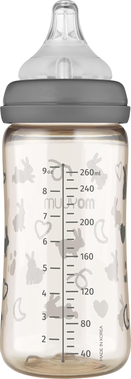Moyuum PPSU All-in-One Feeding Baby Bottle with Nipple, Anti Colic, BPA Free, 270ml, Cat Edition Grey - Image 2