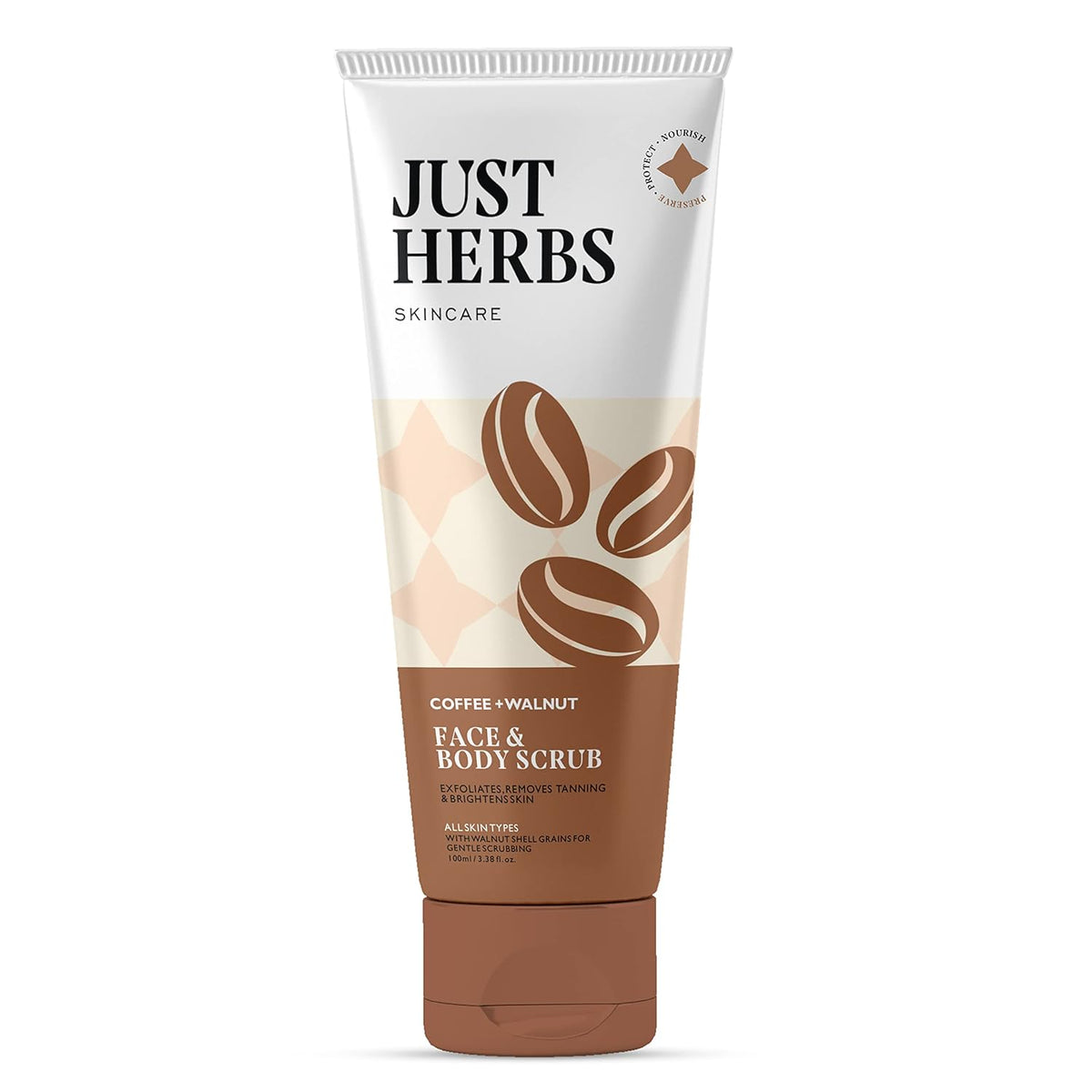 Just Herbs Coffee & Walnut Exfoliating Detan Scrub - Face & Body, 100g