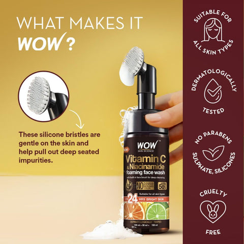 Wow Skin Science Vitamin C Foaming Face wash with Brush 150ml