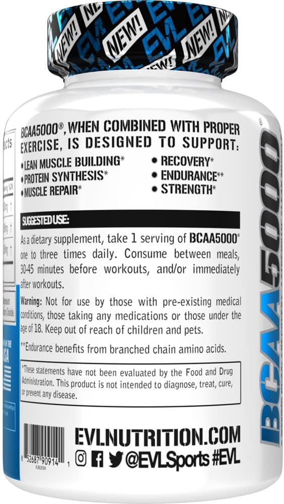 EVL BCAA 5000 Sports Nutrition Capsules - 30 Servings, 240 Count - Image 4