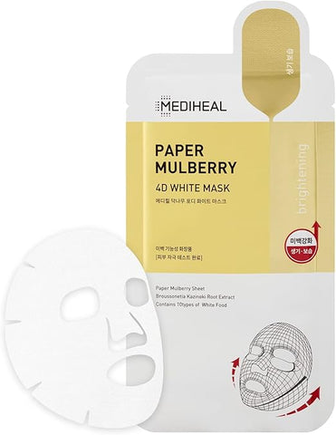 Mediheal Mulberry 4D White Mask | Skin Glow & Radiance Facial Mask Sheet | 10 Types Of Skin Radiant Ingredients, Improves Skin Tightness, Complexion & Vitality, Vegan Paper | Mulberry | Sheet 10