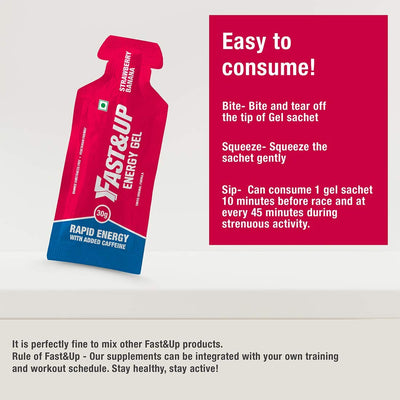 Fast & Up Energy Gels - Instant Energy + Caffeine, Strawberry Banana - Pack of 5 - Image 4