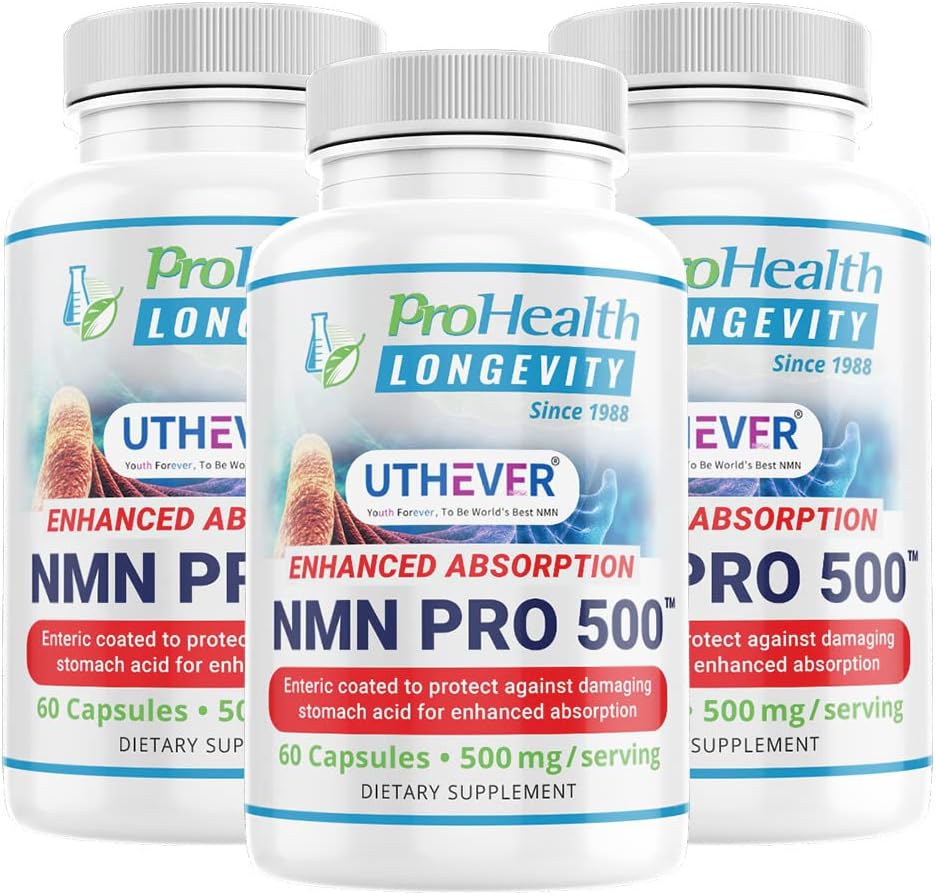 ProHealth Longevity NMN Pro 500 Enhanced Absorption (60 Capsules 500 mg per 2 Capsule Serving) Pack of 3