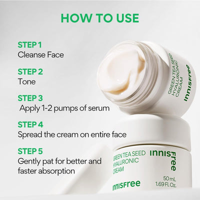 Innisfree Green Tea Seed Hyaluronic Face Moisturiser Cream, 50ml - Image 3