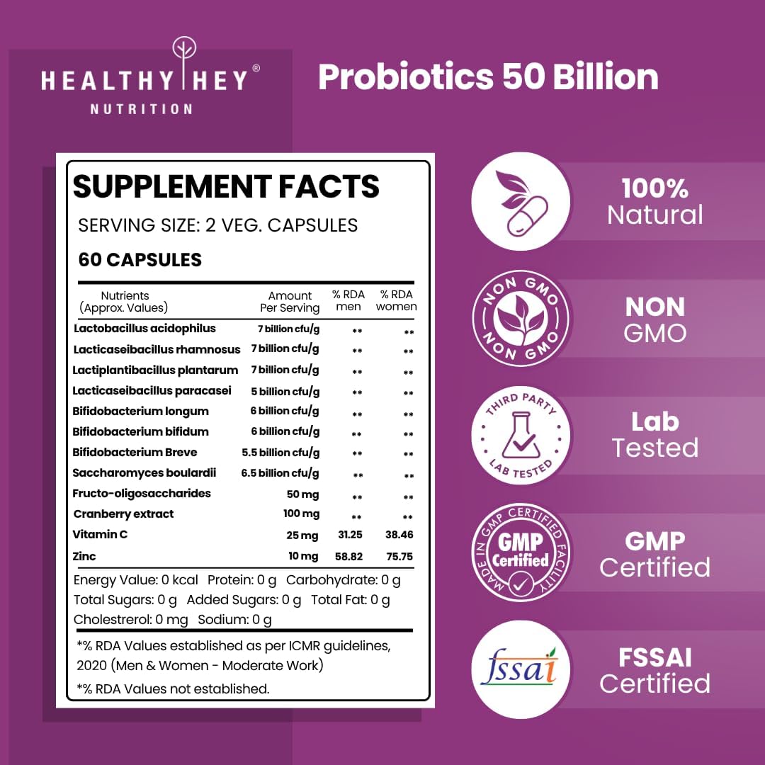 HealthyHey Nutrition Probiotics - 50 Billion CFU, Multi-Strain, 60 Veg Capsules - Image 2
