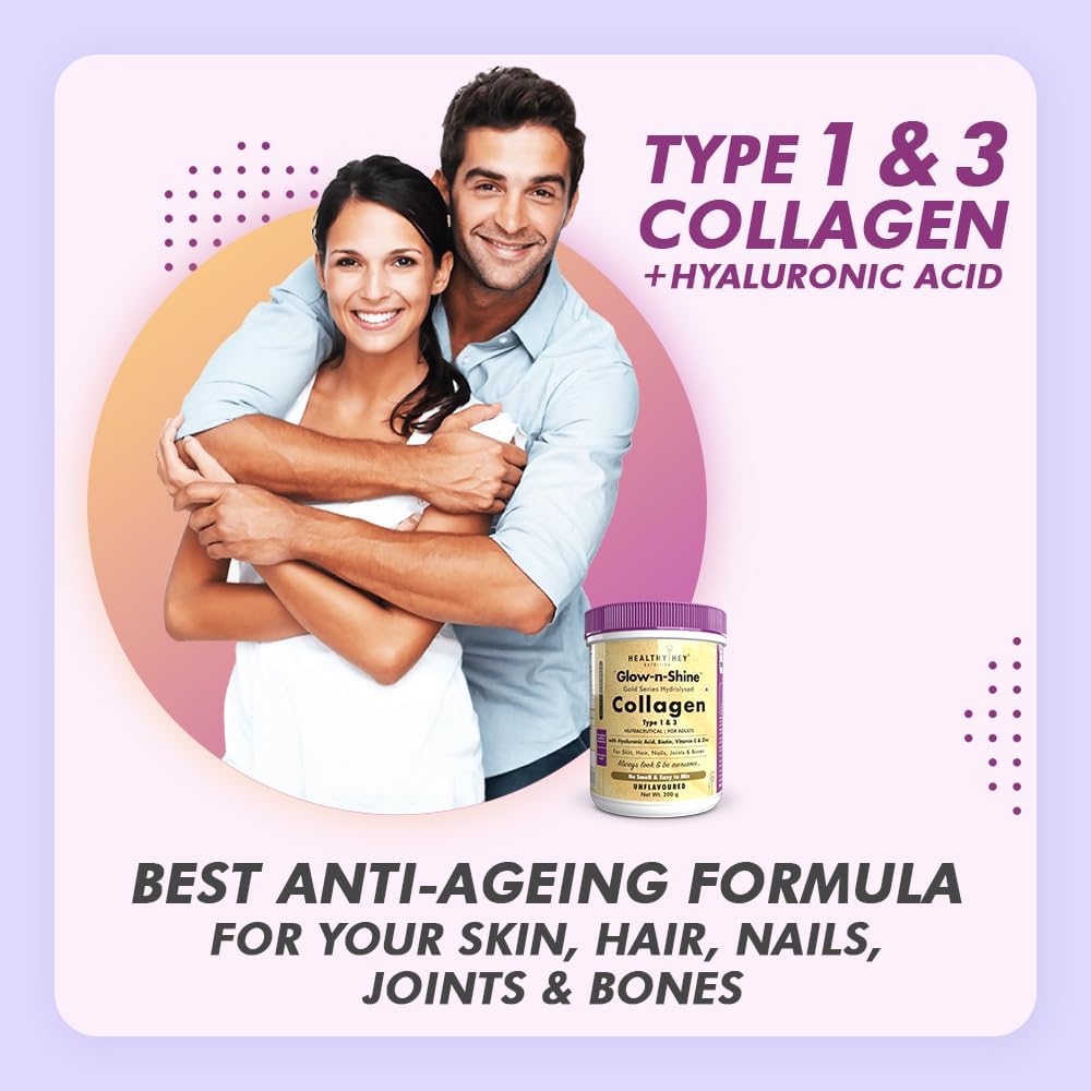 HealthyHey Collagen Gold Series Powder with Hyaluronic Acid, Biotin & Vitamin C - 200g - Image 3