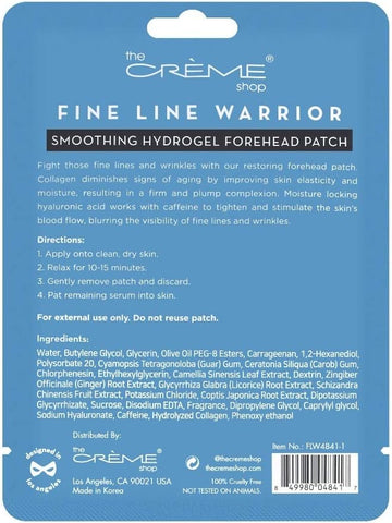 The Creme Shop Fine Line Smoothing Hydrogel Forehead Patch. Caffeine, Collagen, Hyaluronic Acid Infused 6G -