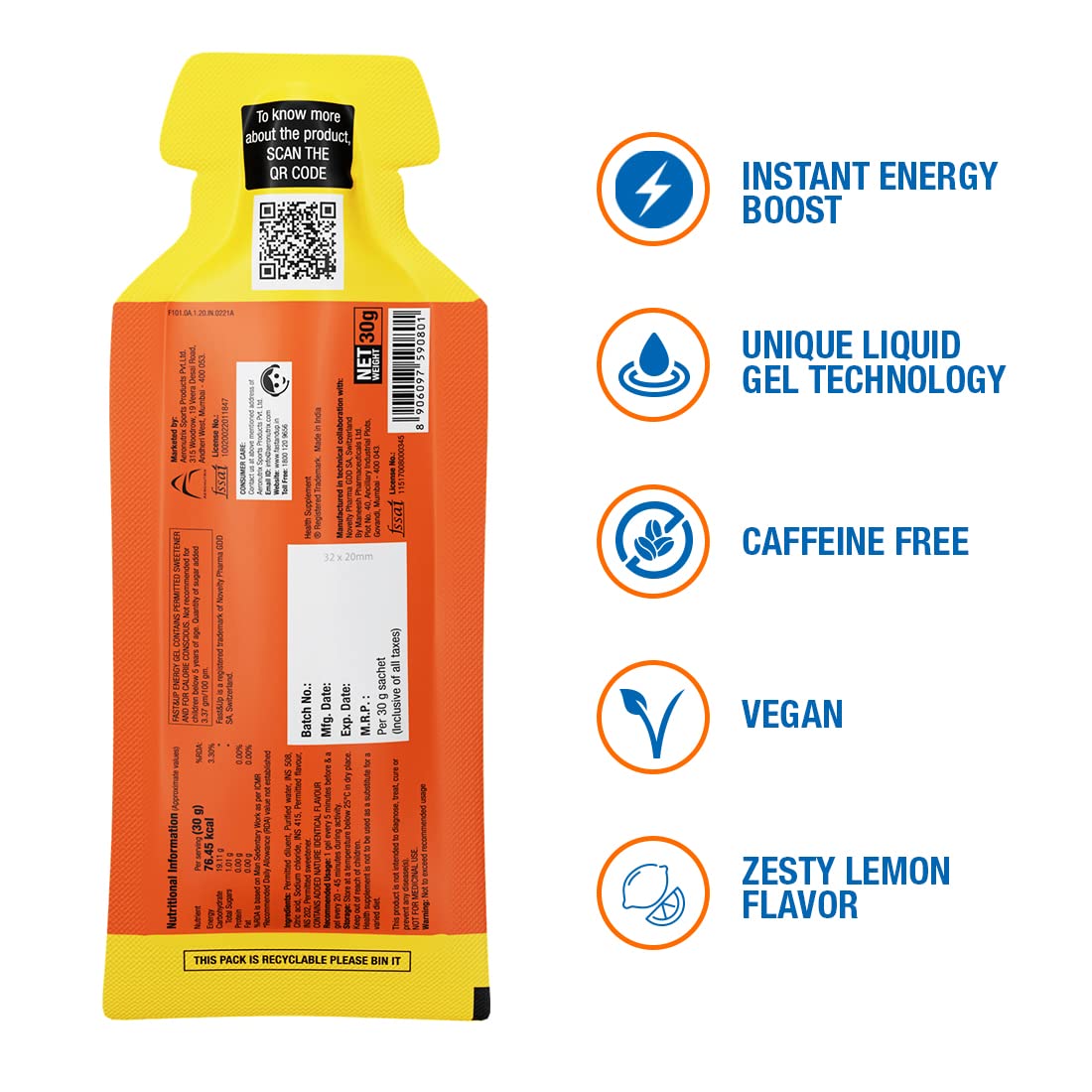Fast & Up Energy Gels - Instant Energy with Caffeine, Lime & Lemon, Pack of 5 - Image 3