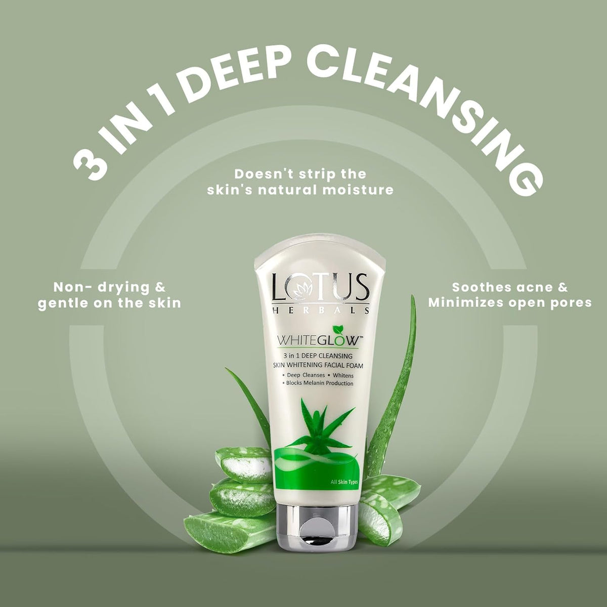 Lotus Herbal Whiteglow 3 In 1 Deep Cleansing Skin Whitening Facial Foam - 100g - Image 2