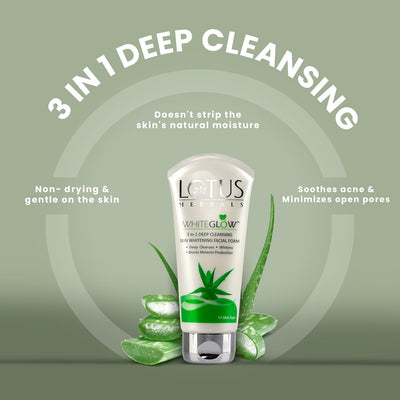 Lotus Herbal Whiteglow 3 In 1 Deep Cleansing Skin Whitening Facial Foam - 100g - Image 2