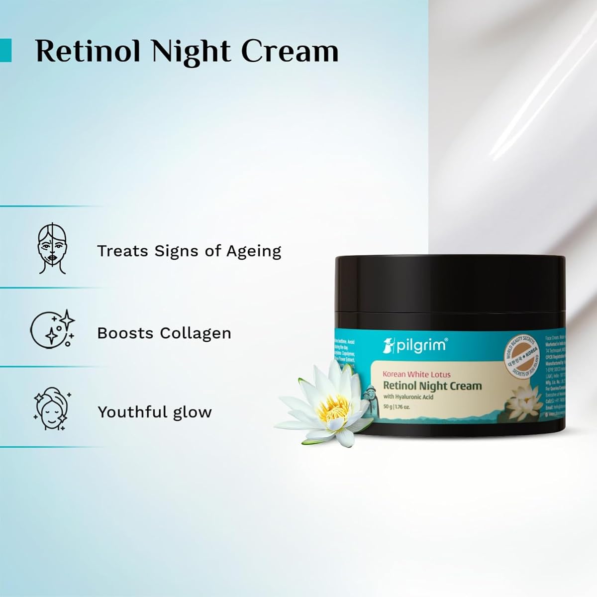 Pilgrim Retinol Night Cream with Vitamin C & Hyaluronic Acid - 50g - Image 3