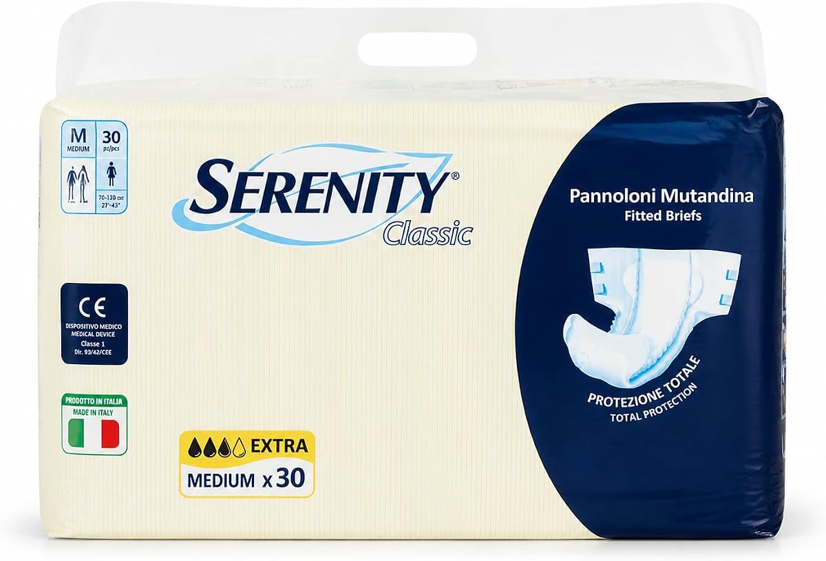 Serenity Adult Incontinence Briefs - Extra Absorbency, Medium Size, 30 Count