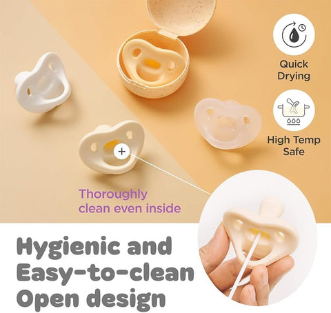 Moyuum All-Silicone Macaron Pacifier with Protective Stage 3 (6 months and older) Case Natural