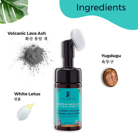 Pilgrim Korean Volcanic Lava Ash Foaming Face Wash with Built In Brush for Deep Cleansing | Korean Skin Care Products | 100% Safe on All Skin Types | For Men & Women | SLS & Paraben Free | 120 ml