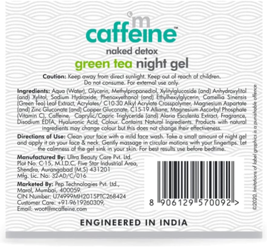 mCaffeine Naked Detox Green Tea Night Gel - Face Treatment, 50ml - Image 2