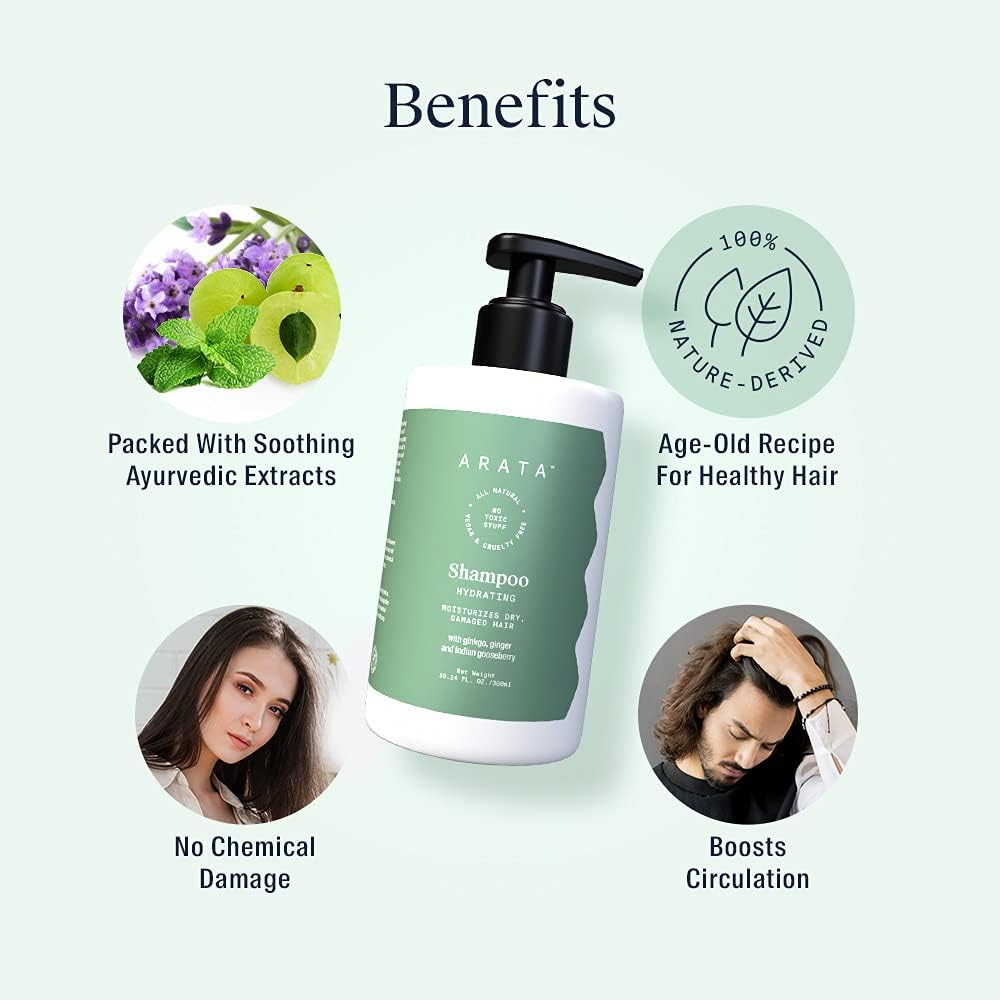 Arata Hydrating Hair Shampoo - Ginkgo, Ginger & Indian Gooseberry - 300ml - Image 3
