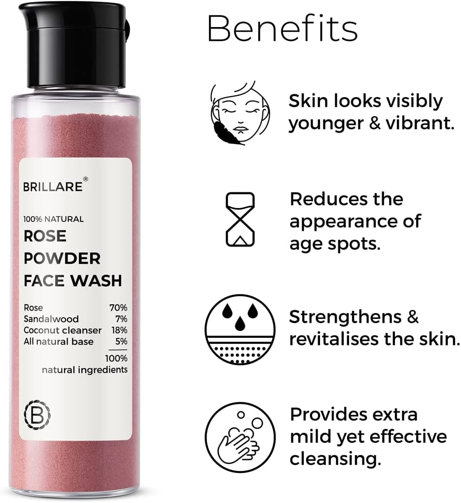 Brillare Rose Powder Face Wash with Sandalwood & Coconut - 30g - Image 3
