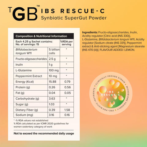 The Good Bug IBS Rescue C SuperGut Powder for Constipation Relief 15 Days Pack (Pack of 4)