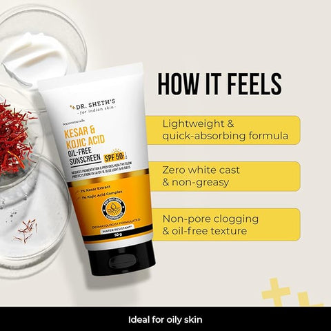 Dr. Sheth's Kesar & Kojic Acid Oil-Free Sunscreen SPF 50+