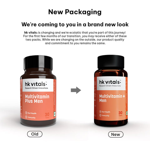 HK Vitals Multivitamin Plus Men، 60 قرصًا | فيتامينات متعددة يومية للرجال، لتعزيز الطاقة، والقدرة على التحمل، والمناعة، وصحة الأمعاء، والقلب، والعظام، والعضلات