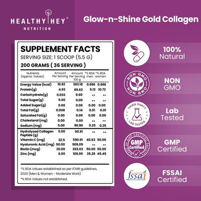 HealthyHey Nutrition Gold Series Hydrolysed Bovine Collagen Type 1 & 3, 200g - Orange - Image 2