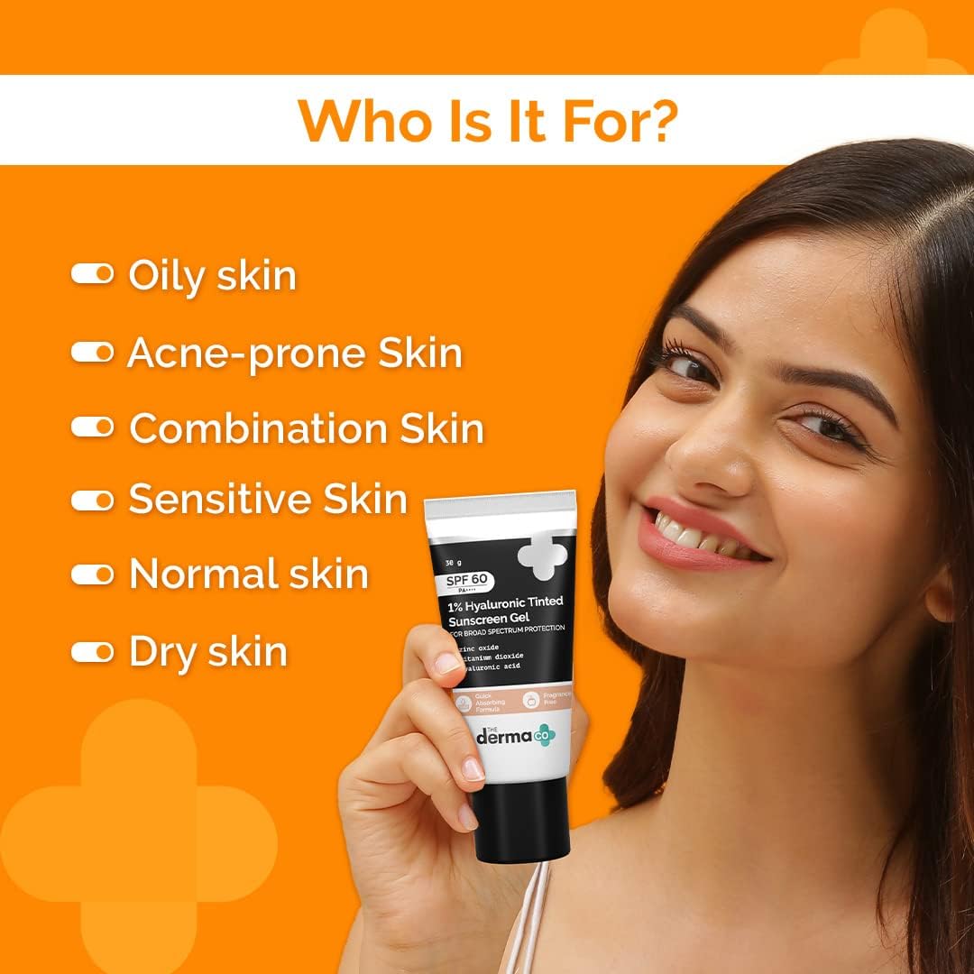 The Derma Co Hyaluronic Tinted Sunscreen Gel SPF 60 - 1% Hyaluronic Acid, 30g - Image 3