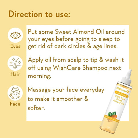 Wishcare 100% Pure Cold Pressed Badam Rogan Sweet Almond Oil for Healthy Hair and Glowing Skin