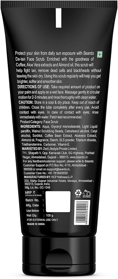 Beardo DeTan Face Scrub with Caffeine - Exfoliating Mask, 100g Tube - Image 7