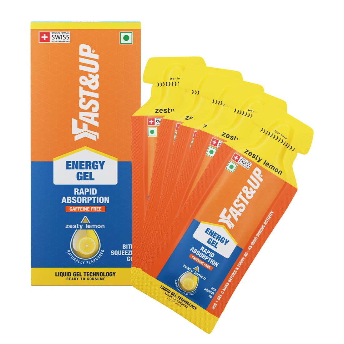 Fast & Up Energy Gels - Instant Energy with Caffeine, Lime & Lemon, Pack of 5