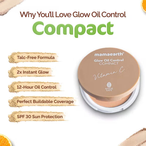 Mamaearth Glow Oil Control Compact Powder SPF 30 with Vitamin C & Turmeric for 2X Instant Glow - 9 g (Ivory Glow)