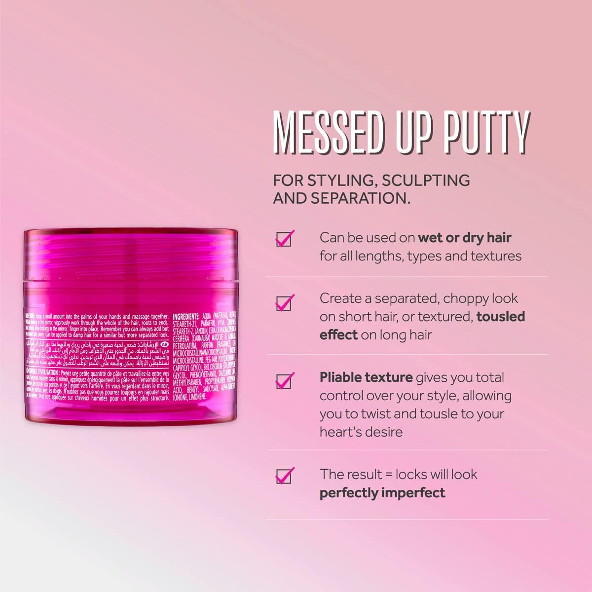 Lee Stafford Messed Up Styling Paste - Hair Styling - 50ml - Image 3