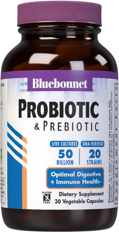 BlueBonnet Probiotic & Prebiotic 50 Billion Vcaps, 30 Count - Gut Health Supplement