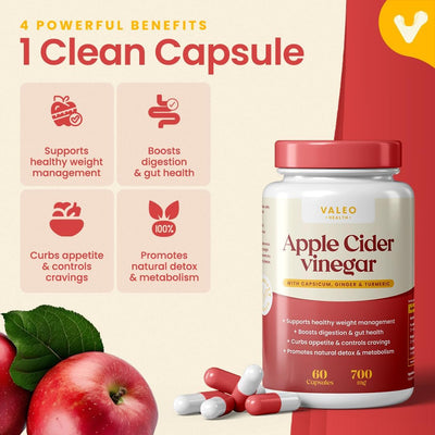 Valeo Apple Cider Vinegar Capsules with Mother - 60 Count - Image 2