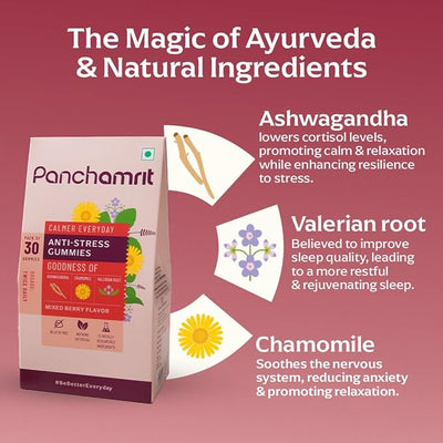Panchamrit Anti-stress Gummies with Ashwagandha, Chamomile & Valerian Root - 30 Gummies - Image 3