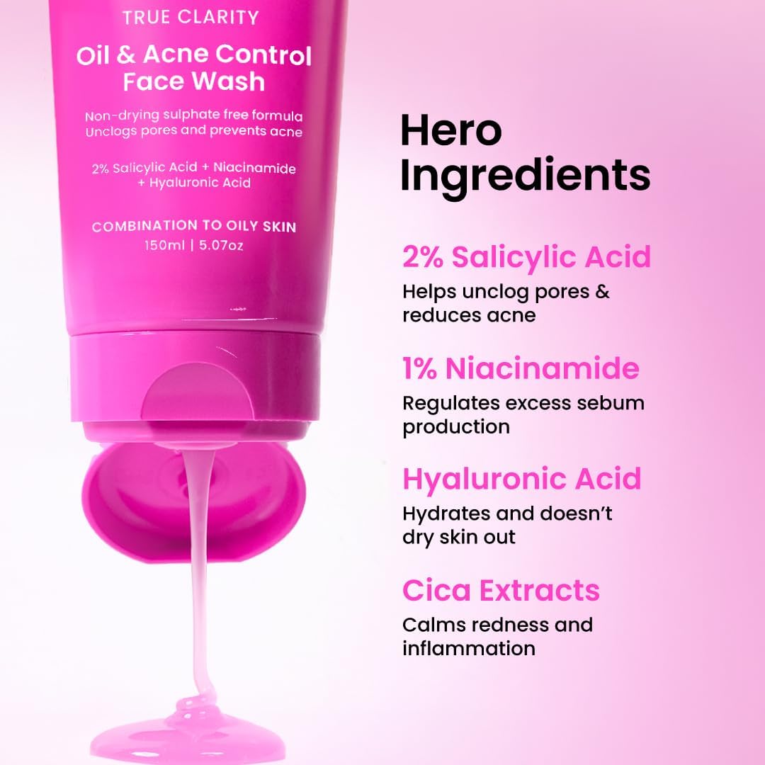 Foxtale True Clarity Oil & Acne Control Face Cleanser with Salicylic Acid, 100ml - Image 2