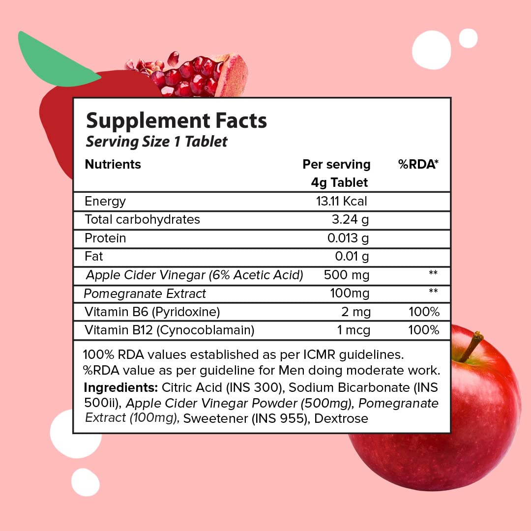 Plix Apple Cider Vinegar Apple Burst Red Daily Fizzy to support energy levels & weight 15 Effervescent Tablets (4/Pack)