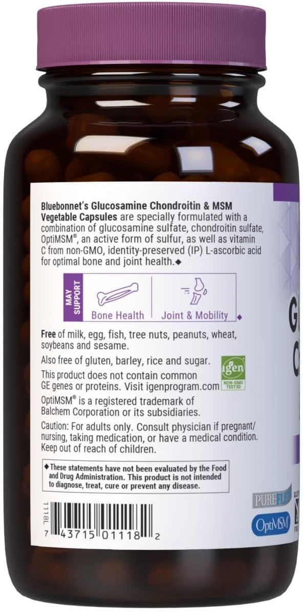 Bluebonnet Glucosamine Chondroitin & MSM - Vegetable Capsules, 120 Count - Image 3