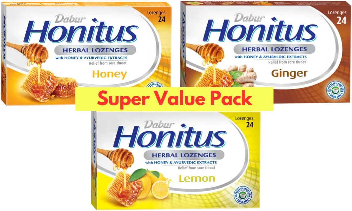 Dabur Herbal Honitus Lozenges - Honey + Dabur Herbal Honitus Lozenges - Lemon +  Dabur Herbal Honitus Lozenges - Ginger Buy 2 Get 1 (3 x 24 pieces)