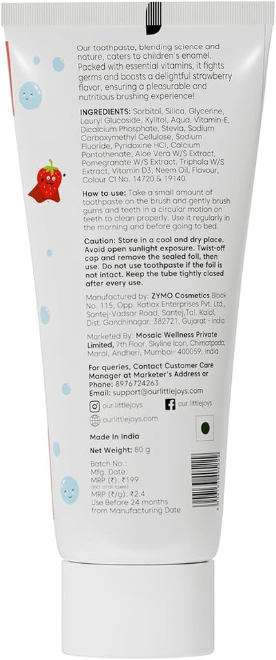 Little Joys Kids Multivitamin Toothpaste - Strawberry Flavour, 80g - Image 7