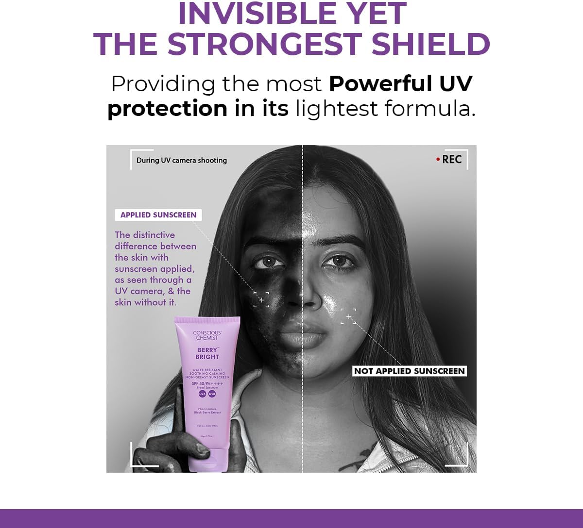 Conscious Chemist Sunscreen SPF 50 PA++++ - Berry Bright, 50g - Image 3