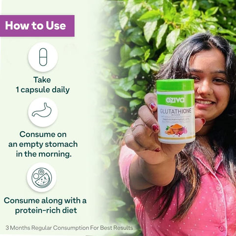 Oziva Plant Based Glutathione Builder | Glutathione Tablets For Skin Glow & Anti-Ageing | Sugar Free, Antioxidant Supplements With Grapeseed, Vitamins C & E, Selenium, 60 Veg Capsules