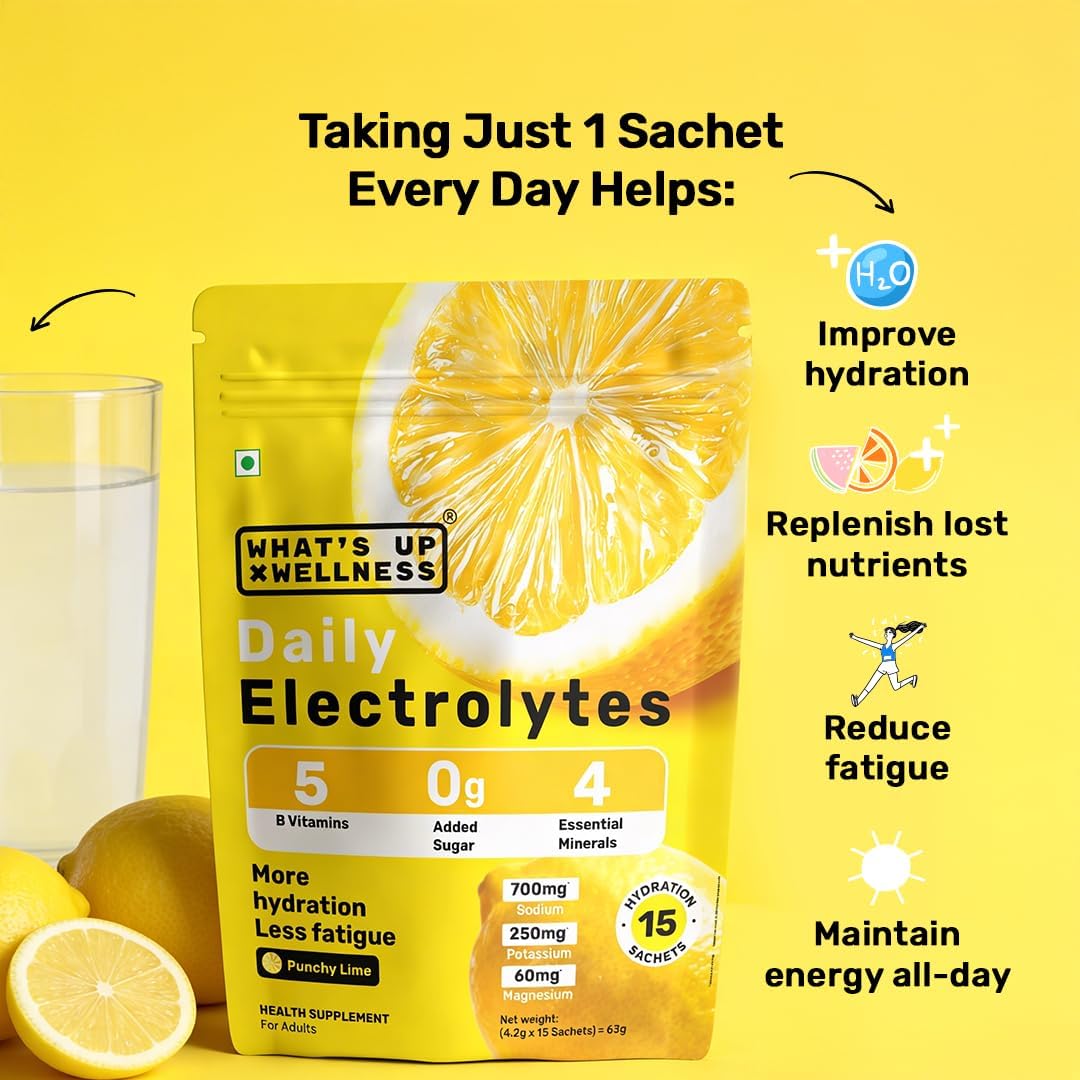What's Up Daily Electrolytes Sachets - Punchy Lime Flavour, 15 Pack - Image 2