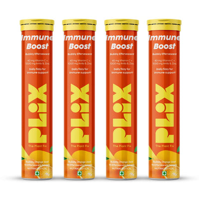 Plix Vitamin C Immunity Booster Effervescent Tablets, Orange Flavour - Pack of 4 x 15