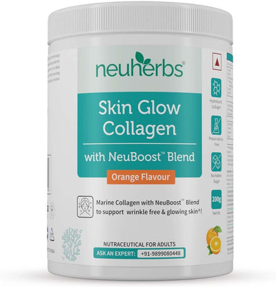 Neuherbs Skin Glow Marine Collagen Powder - Orange Flavour, 200g