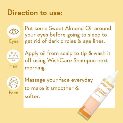 WishCare Sweet Almond Oil - Pure Cold Pressed for Hair & Skin - 200ml - Image 6