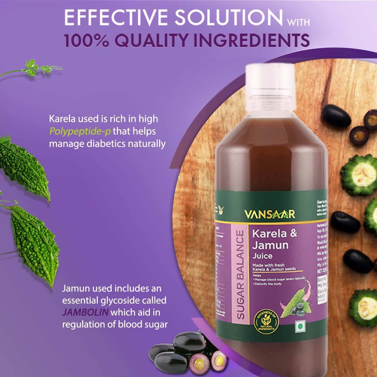 Vansaar Karela Jamun Juice - Functional Hydration, 1 Litre - Image 4