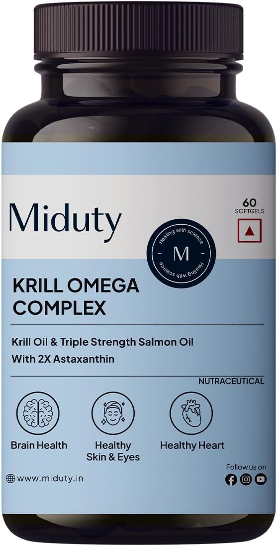 Miduty Antarctic Fish Krill Oil Softgels - Triple Strength Omega-3 with Astaxanthin - 60 Capsules